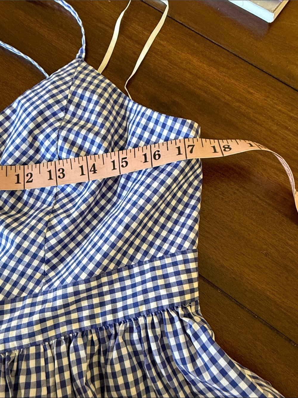 J.Crew Gingham Long Spaghetti-Strap Maxi Dress Navy Blue White Pockets 10 - Picture 14 of 16